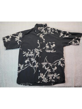Silk Icon 100% Mens Shirt Medium Black Button Down Hawaiian